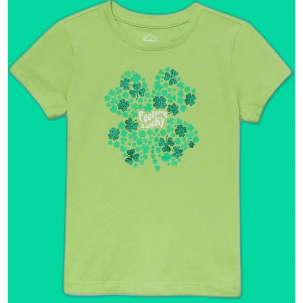 Wonder Nation Girl's XL Feeling Lucky Tee SIZE 14-16 Green NEW
